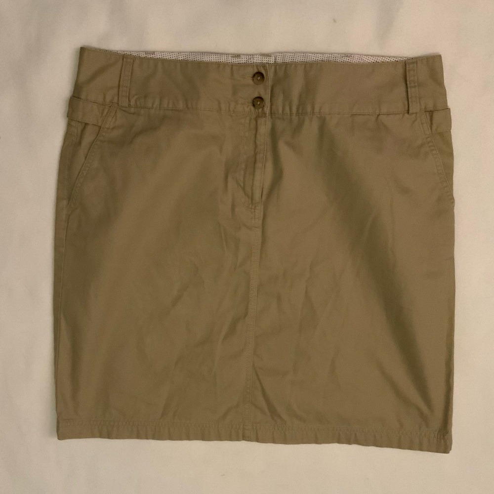 Lands' End Chino Skirt Women 14 Tan Preppy Khaki Cotton‎ Mini Workwear